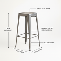 BS029-K/D Metal Bar Stool - Dimensions & Features Infographic